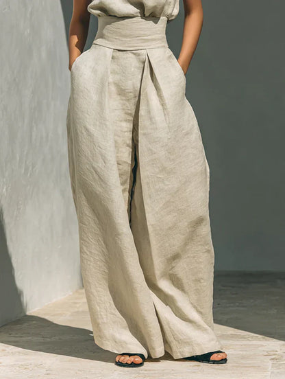 Flor | Conjunto minimalista de top y pantalón amplio de algodón y lino