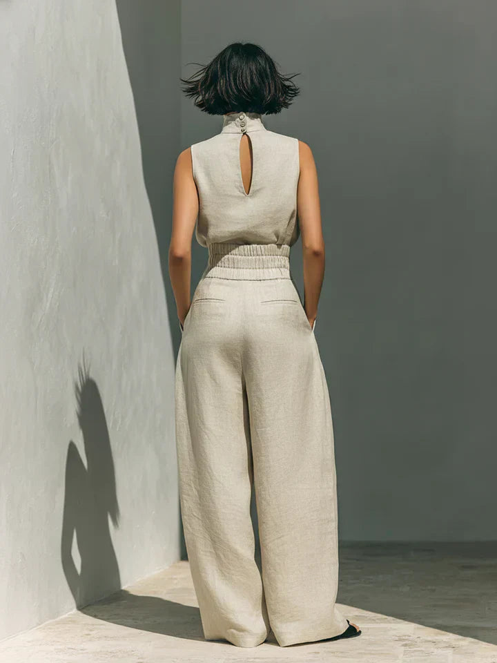 Flor | Conjunto minimalista de top y pantalón amplio de algodón y lino