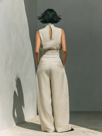 Flor | Conjunto minimalista de top y pantalón amplio de algodón y lino